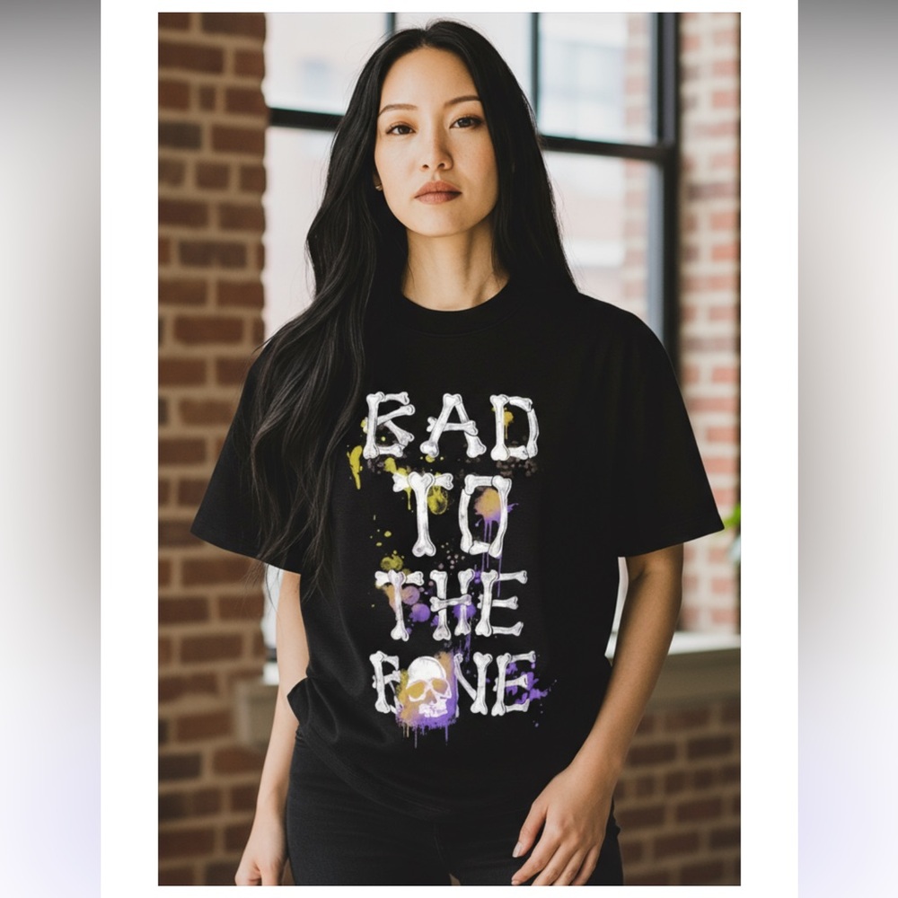 Rocker girl black distressed bad to the bones T-shirt!
